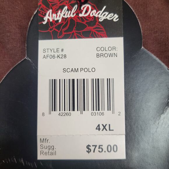 Artful Dodger 4XL Brown Long Sleeve Polo Shirt Graphic Skull Eagle Vintage - Picture 7 of 7